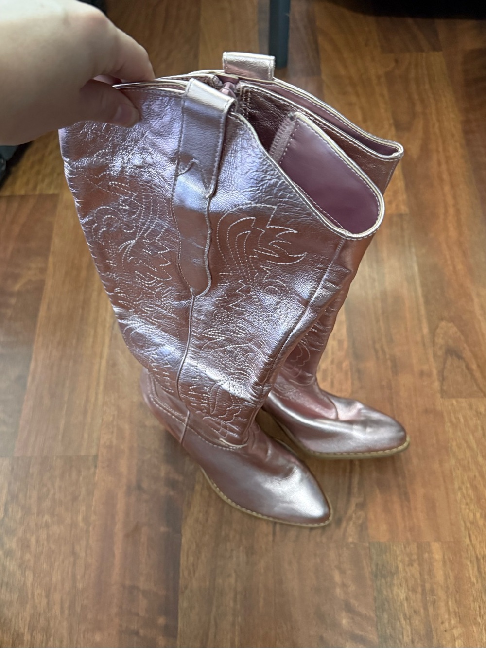 Gianni Bini Metallic Rose Pink Western Knee-High Boots